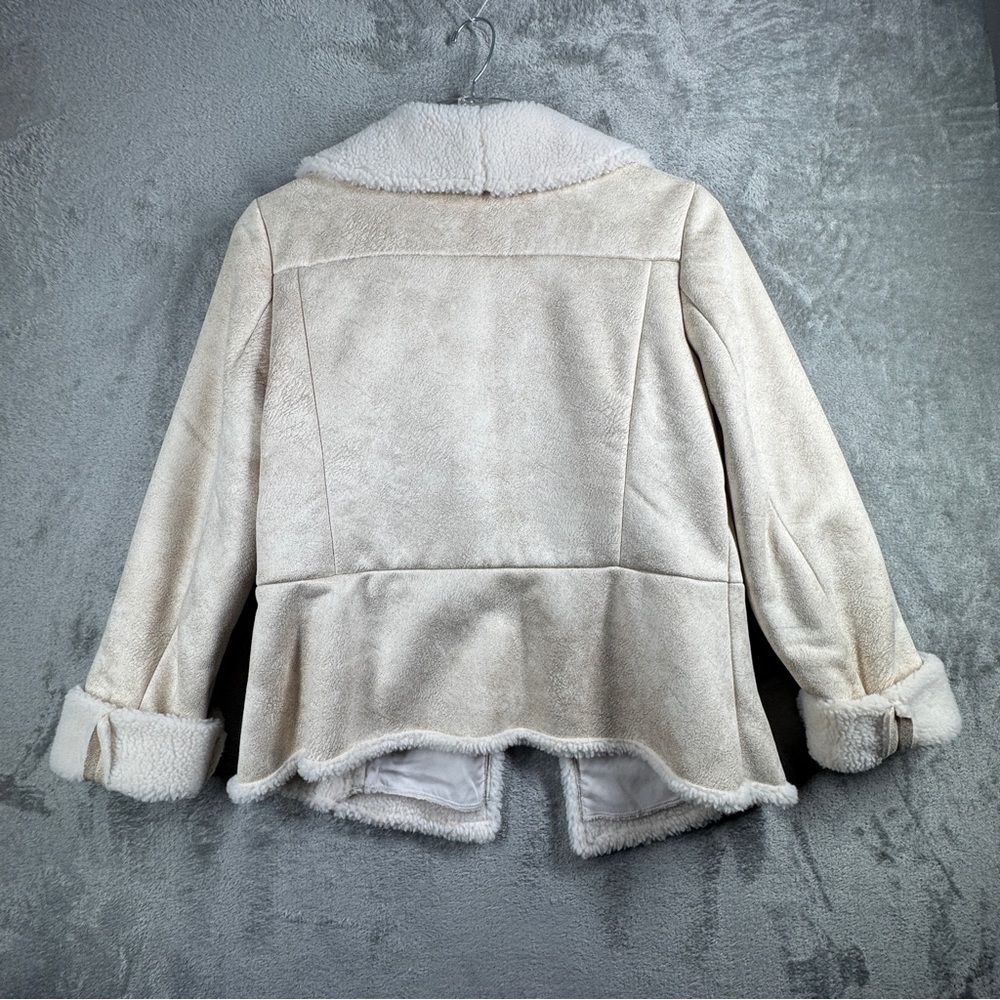 White House Black Market Jacket Women L Neutral Faux Shearling Drape Coat Winter - Picture 3 of 7